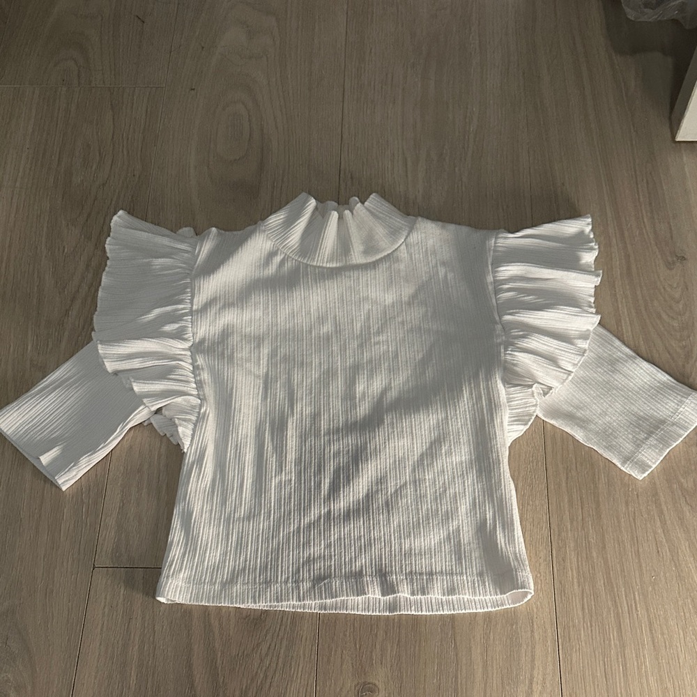 Zara Elegant White Ruffle Sleeve Top